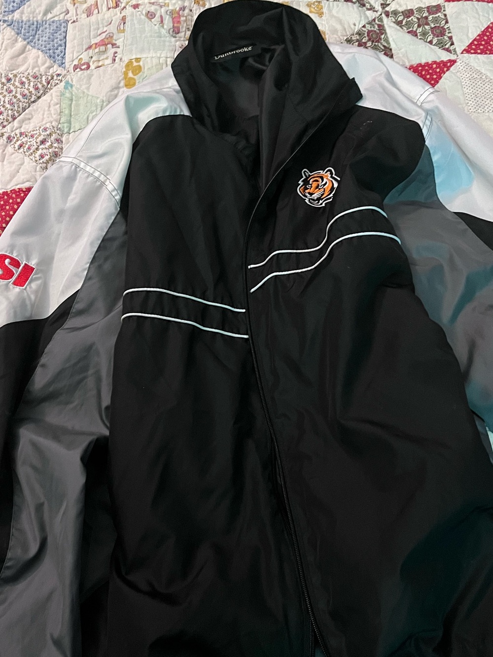 Men's Black & Gray Windbreaker Jacket with Tiger Crest